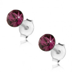 Cercei realiza?#i din argint 925, cristal Swarovski rotund de culoare violet, 5 mm foto