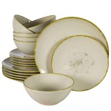 Set farfurii 18 piese, 6 persoane, Ivory Stone, Alb Ivoire Lucios, margine aurie