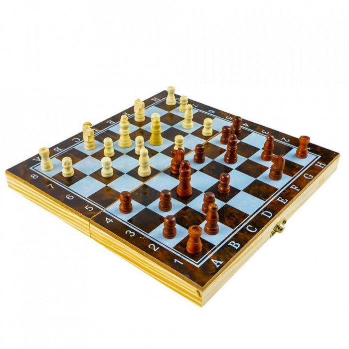 Joc 3 &icirc;n 1: șah, table, dame! Cutie lemn, 39.5x19.5cm, 7-10 ani, 5-7 ani, +10 ani, 3-5 ani