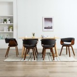 VidaXL Scaune de bucătărie 6 buc, gri, lemn curbat și material textil