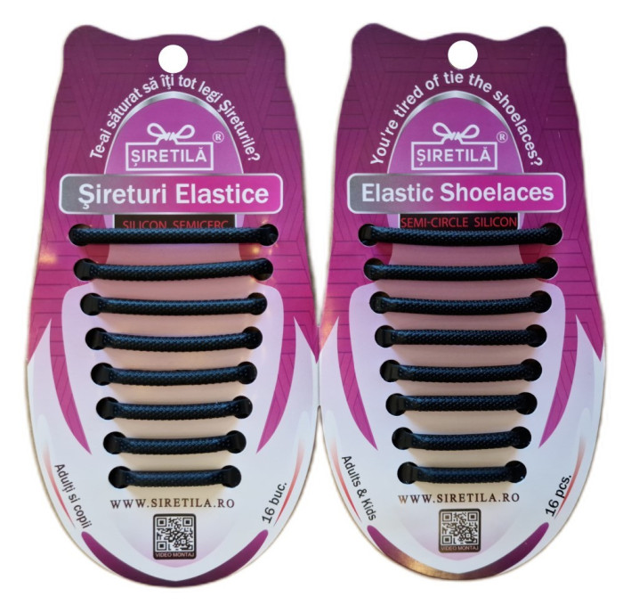 NEGRU - Sireturi Elastice din Silicon pentru pantofi sport, functie NO TOUCH, SIRETILA