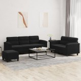 vidaXL Set de canapele cu perne, 3 piese, negru, microfibră