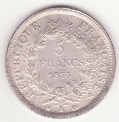 Replica (copie) dupa moneda de 5 franci 1875 Franta foto