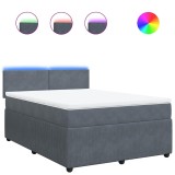 Cumpara ieftin Pat box spring cu saltea, gri inchis, 160x200 cm, catifea