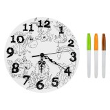 Set Creativ Ceas de Perete cu Animale din Jungla, de Colorat, cu 3 Carioci, &Oslash;24cm, CMCLASS
