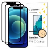 Folie de protectie Ecran WZK pentru Apple iPhone 12 / 12 Pro, Sticla securizata, Full Glue, Set 2 bucati, Case Friendly, Neagra