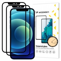Folie de protectie Ecran WZK pentru Apple iPhone 12 / 12 Pro, Sticla securizata, Full Glue, Set 2 bucati, Case Friendly, Neagra
