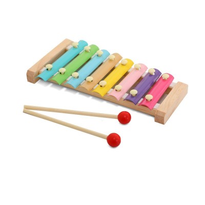 Instrument muzical xilofon flippy, din lemn, 8 note muzicale, 2 bete de percutie, 4-6 ani, multicolor pastel foto