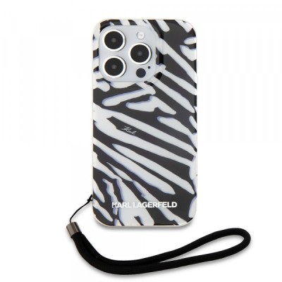 Husa pentru Apple iPhone 15 Pro Max, Karl Lagerfeld, IML Luxury Zebra Pattern with Strap, Neagra foto