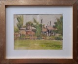 Iosif Steurer (1885-1971)-La marginea satului, acuarelă, Peisaje, Acuarela, Altul