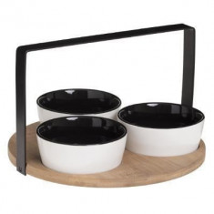 Set 3 boluri ceramice pentru aperitive pe suport din lemn de bambus, Secret de Gourmet foto