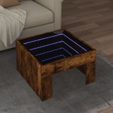 Masuta Cafea Gossi LED Infinity Stejar Fumuriu 50x50 cm Lemn Sticla RGB
