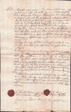 A3086N Contract de &icirc;mprumut cu zălogire de păm&acirc;nturi, 1827, comitatul Solnocul Interior, Transilvania, sigilii &icirc;n ceară roșie, limba maghiară