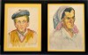 Set 2 Tablouri 1965 Portrete Femeie cu Basma și Băiat cu Bască albastră, picturi &icirc;n acuarele, inramate 40x50cm, Ulei, Realism