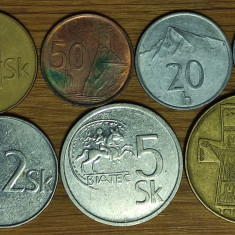 Slovacia - set complet de monede - 10 20 50 halierov & 1 2 5 10 korun 1993-2000