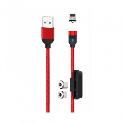 Cablu de date si Incarcare USB XO-NB128 Magnetic 3in1, 2.4A, 1 m, Rosu, Blister foto