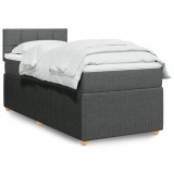 Gossi pat box spring cu saltea, gri inchis, 90x190 cm, textil