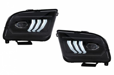 Faruri Full LED Ford Mustang V Pre-Facelift (2005-2009) Negru cu Semnal Dinamic Secvential Performance AutoTuning foto