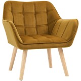 HOMCOM Fotoliu Tapitat, Fotoliu Cu Accente, Design Nordic, Efect De Catifea, p&acirc;nă la 120 kg, picioare din lemn de cauciuc, Galben | Aosom Romania