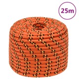 VidaXL Fr&acirc;nghie de barcă, portocaliu, 12 mm, 25 m, polipropilenă