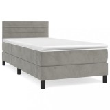 Cumpara ieftin Pat box spring cu saltea, gri deschis, 80x200 cm, catifea