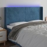 vidaXL Tăblie de pat cu LED, albastru &icirc;nchis, 183x16x118/128cm catifea