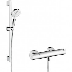 Set de dus cu bara de dus 65 cm, Hansgrohe, Crometta, baterie de dus Ecostat 1001 CL, crom