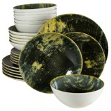 Set farfurii 24 piese, 6 persoane, Forest, Alb Ivoire cu verde