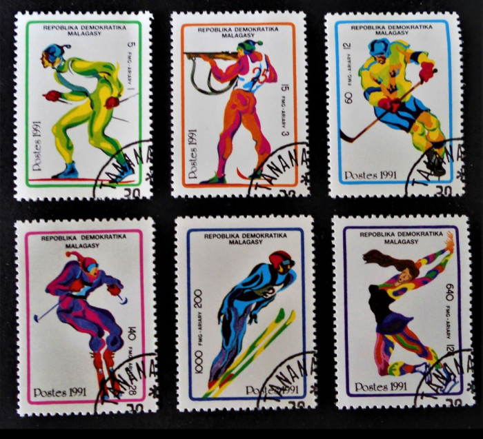 MADAGASCAR , MALAGASY 1991- SPORT , SCHI , HOCHEI , PATINAJ ,TIMBRE STAMPILATE