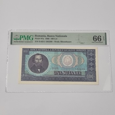 BANCNOTA UNC 100 LEI 1966 GRADATA PMG 66 EPQ foto