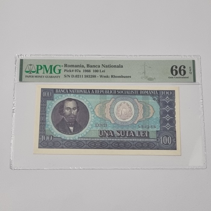 BANCNOTA UNC 100 LEI 1966 GRADATA PMG 66 EPQ