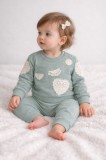 Set verde 2 piese bebe fete Bymurat roz cu aplicatii inimioare si pantaloni