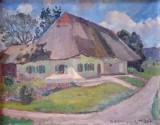 Hans BANDI (1896-1973)-Peisaj cu casă din Oberentfelden, pictură pe p&acirc;nză (1929), pictor licitat, Peisaje, Ulei, Impresionism