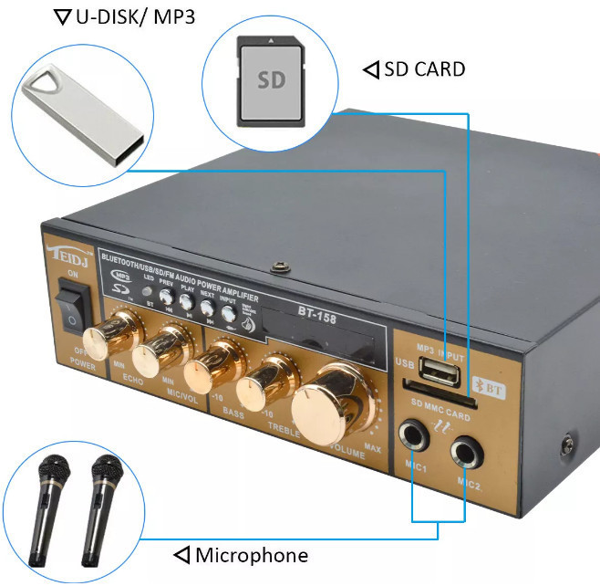 Amplificator Receiver Audio Stereo cu Bluetooth, Statie karaoke boxe  pasive..., TeLi | Okazii.ro