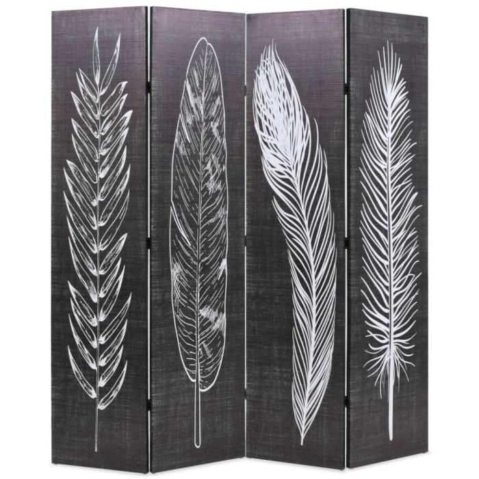 vidaXL Paravan cameră pliabil, negru&amp;alb, 160 x 170 cm, imprimeu pene
