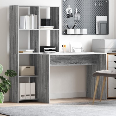 vidaXL Birou cu raft sonoma gri 138.5 x 55 x 143 cm Lemn compozit foto