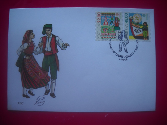 HOPCT PLIC S FDC 977 PORTUGALIA 1981 -EUROPA CEPT-DANSATORI/COSTUME POPULARE