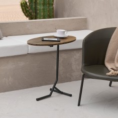 Masuta living Karlebo blat oval efect lemnu nuanta inchisa, negru [en.casa] HausGarden Leisure