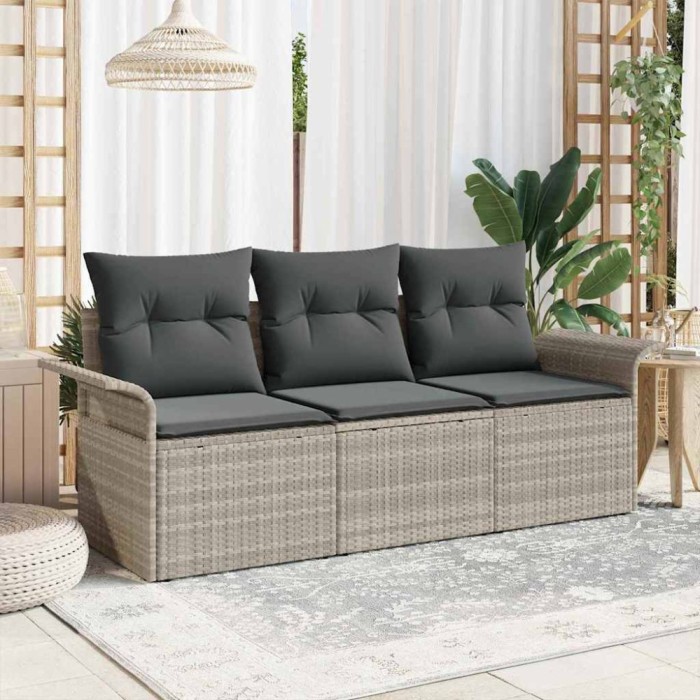 vidaXL Set de canapele pentru grădină 3 pcs Gri deschis Rattan poli 3353891