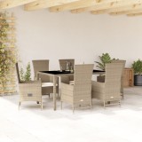 Set masa gradina vidaXL, 7 piese, poliratan bej, perne incluse, 150x90x75 cm