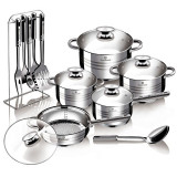 Set oale si tigaie Blaumann, 17 piese, inox, ustensile incluse, Argintiu