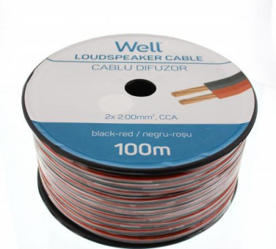 Cablu difuzor CCA rosu/negru 2x2mm Well LSP-CCA2.00BR-100-WL foto