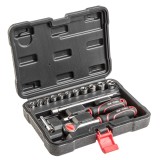 Set tubulare 1/4 cu clichet, maner surubelnita si cutie, 15 piese