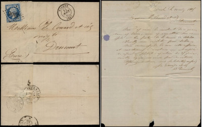 France 1865 Cover + Content Tarbes to Drucourt - Railroad cancel D.623 foto