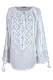 Bluza dama tip ie 124, alb/argintiu perlat , marimea L, Casual, Bumbac