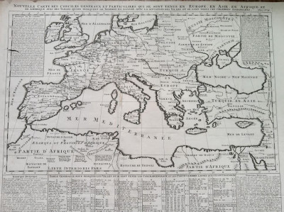 Harta a Europei si Marii Mediterane, format mare, tiparita in 1720 foto