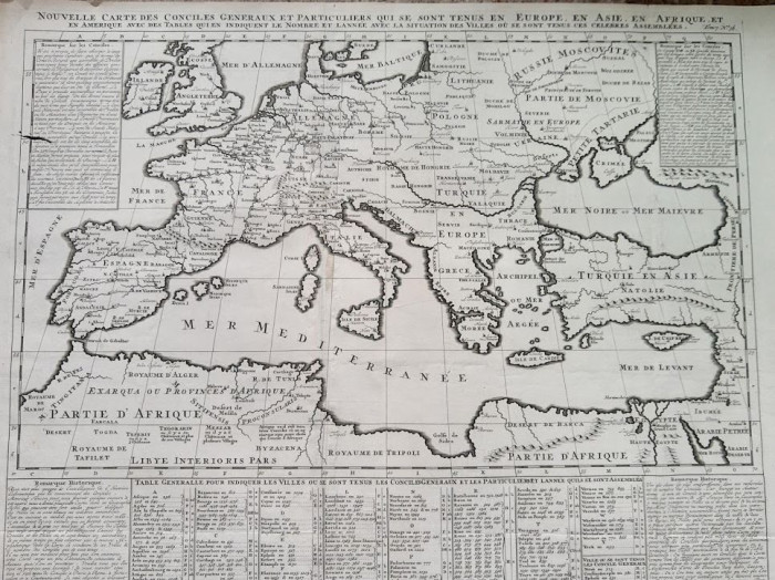 Harta a Europei si Marii Mediterane, format mare, tiparita in 1720