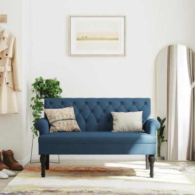 vidaXL Bancă cu spătar, albastru, 120x62x75,5 cm, textil foto