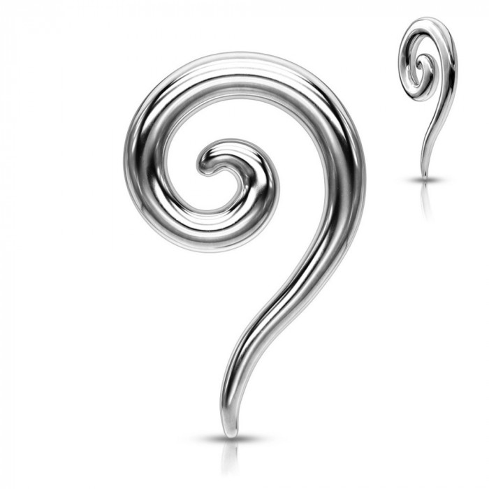 Piercing pentru ureche din oțel - expander spiralat lucios - Diametru piercing: 2,4 mm
