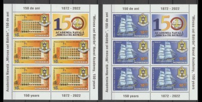 Corabii, vase - Academia navală Mircea cel Bătr&amp;acirc;n, 150 de ani, minicoli de 5 timbre și 1 vinietă, 2022, LP 2394b, MNH foto